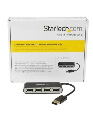 StarTech.com Concentrador Ladrón USB 2.0 de 4 Puertos con Cable Integrado - Hub Portátil USB 2.0