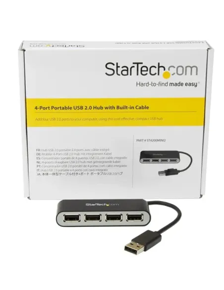 StarTech.com Concentrador Ladrón USB 2.0 de 4 Puertos con Cable Integrado - Hub Portátil USB 2.0