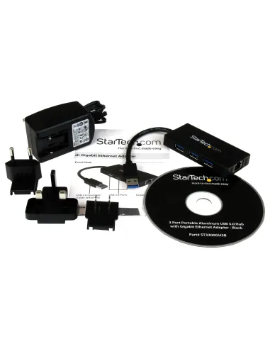 StarTech.com Hub USB 3.0 de Aluminio con Cable - 5Gbps - Concentrador de 3 Puertos USB con Adaptador de Red Ethernet Gigabit