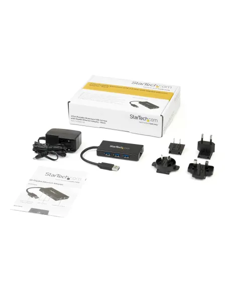 StarTech.com Hub USB 3.0 de Aluminio con Cable - 5Gbps - Concentrador de 3 Puertos USB con Adaptador de Red Ethernet Gigabit