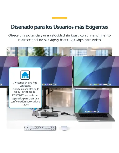 StarTech.com Hub Thunderbolt 5 de 4 Puertos con KVM Thunderbolt Share - 80 120Gbps - 8K 60Hz o 4K 144Hz - PD 140W - USB-A