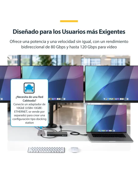 StarTech.com Hub Thunderbolt 5 de 4 Puertos con KVM Thunderbolt Share - 80 120Gbps - 8K 60Hz o 4K 144Hz - PD 140W - USB-A