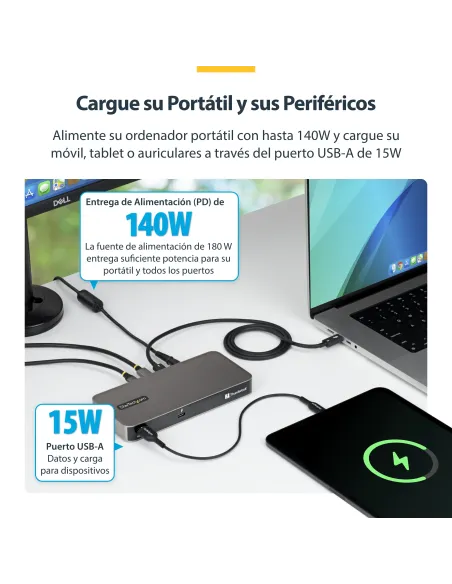 StarTech.com Hub Thunderbolt 5 de 4 Puertos con KVM Thunderbolt Share - 80 120Gbps - 8K 60Hz o 4K 144Hz - PD 140W - USB-A