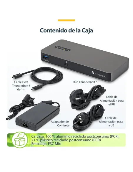 StarTech.com Hub Thunderbolt 5 de 4 Puertos con KVM Thunderbolt Share - 80 120Gbps - 8K 60Hz o 4K 144Hz - PD 140W - USB-A