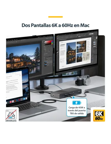 StarTech.com 206UE-TB5USB4DOCK base para portátil y replicador de puertos Alámbrico Thunderbolt 5 Negro, Gris