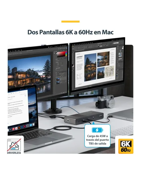 StarTech.com 206UE-TB5USB4DOCK base para portátil y replicador de puertos Alámbrico Thunderbolt 5 Negro, Gris