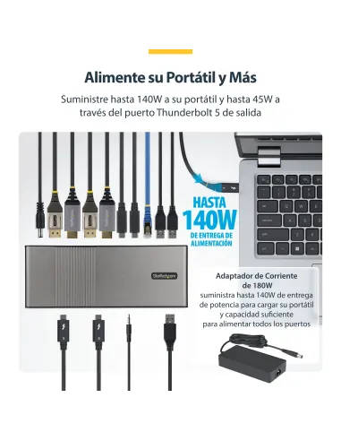 StarTech.com 206UE-TB5USB4DOCK base para portátil y replicador de puertos Alámbrico Thunderbolt 5 Negro, Gris