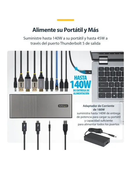 StarTech.com 206UE-TB5USB4DOCK base para portátil y replicador de puertos Alámbrico Thunderbolt 5 Negro, Gris