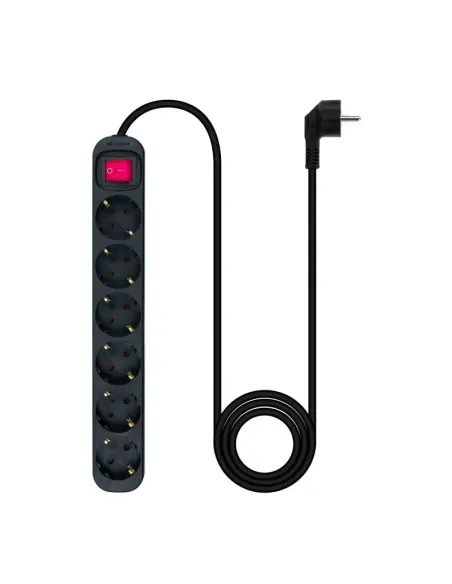 Nanocable Regleta de enchufes de 6 tomas con interruptor, 1.4 metros Negra