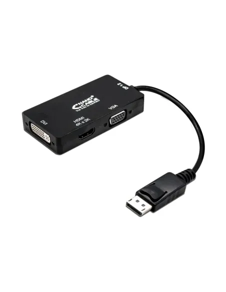 Nanocable Conversor Displayport a VGA / HDMI, 3 en 1, DP 1.2/M-VGA/H-HDMI/H 4K, Negro, 15 cm