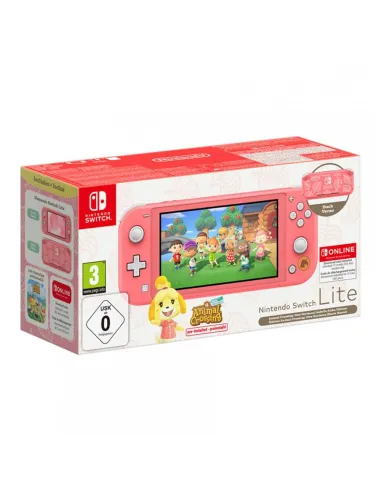 Consola nintendo switch lite coral + animal crossing new horizons + 12 meses nintendo switch online