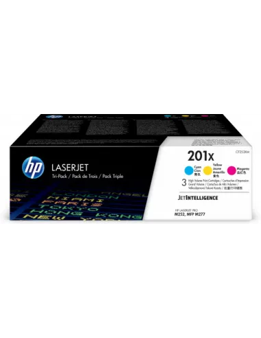 HP Paquete de 3 cartuchos de tóner cian/magenta/amarillo Originales HP LaserJet 201X de alta capacidad