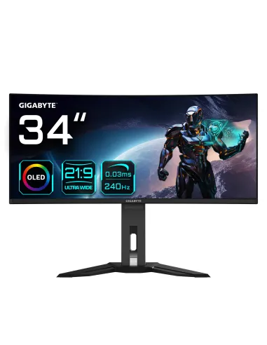 GIGABYTE Monitor de juegos curvo OLED WQHD MO34WQC2 de 34” - 3440x1440 (WQHD), 240Hz, 0.03ms, KVM, 250 cd m², FreeSync Premium