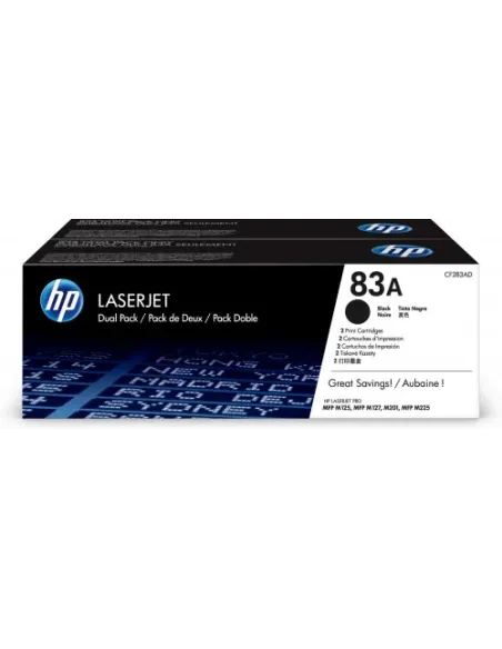 HP Pack de ahorro de 2 cartuchos de tóner original LaserJet HP 83A negro