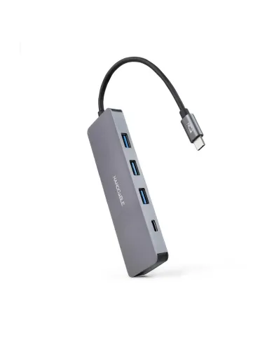 Nanocable Hub USB-C a 3xUSB3.0/H + 1xUSB-C/H Aluminio 10 cm, Gris