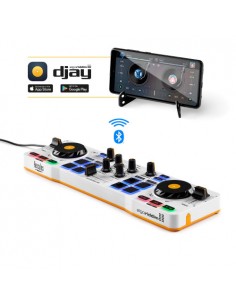 Hercules DJControl Mix – Controladora de DJ Inalámbrica Bluetooth para Smartphones (iOS y Android) – Aplicación djay – 2 Decks