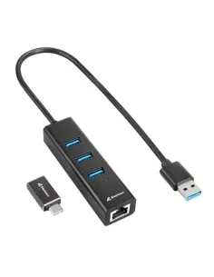HUB USB SHARKOON 3X3.2 GEN 1 + RJ45  ALUMINIO NEGRO