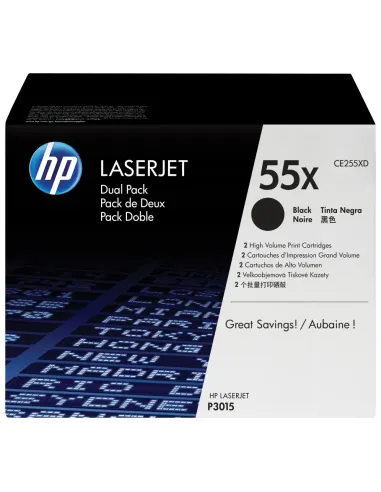 HP Pack de ahorro de 2 cartuchos de tóner original LaserJet HP 55X de alta capacidad negro