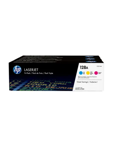 HP Pack de ahorro de 3 cartuchos de tóner original LaserJet HP 128A cian/magenta/amarillo