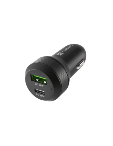 CARGADOR COCHE NATEC CONEY 1XUSB, 1XUSB-C QC3.0, PD 3.0 48W NEGRO