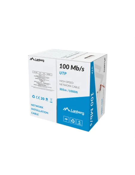 BOBINA CABLE RED LANBERG UTP RJ45 100 MB/S SOLIDO CCA AWG24 305M  ROJO