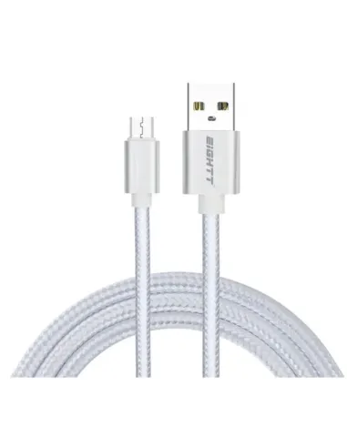 CABLE EIGHTT USB A MICROUSB 1MTS TRENZADO DE NYLON PLATA. CARCASA DE ALUMINIO