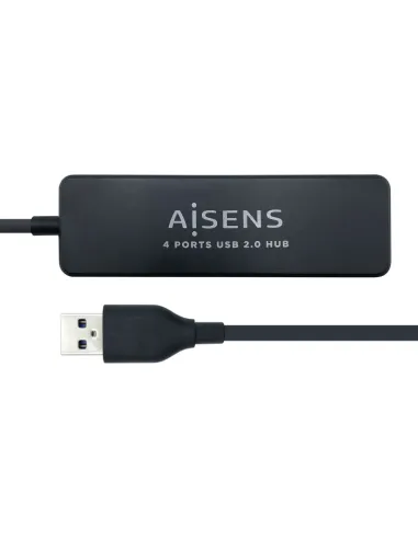 AISENS Hub USB 2.0, Tipo A/M - 4 x Tipo A/H, Negro, 30 cm