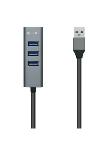 AISENS Hub USB3.0 Aluminio, Tipo A/M - 4x Tipo A/H, Negro, 10 cm