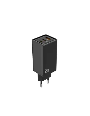 LEOTEC CARGADOR 65W GaN CARGA RAPIDA 2 USB TIPO-C PD 1 USB-A NEGRO