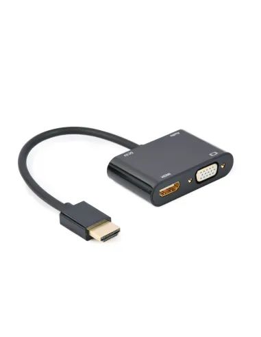 HDMI MACHO A HDMI HEMBRA + VGA HEMBRA + CABLE ADAPTADOR DE AUDIO NEGRO