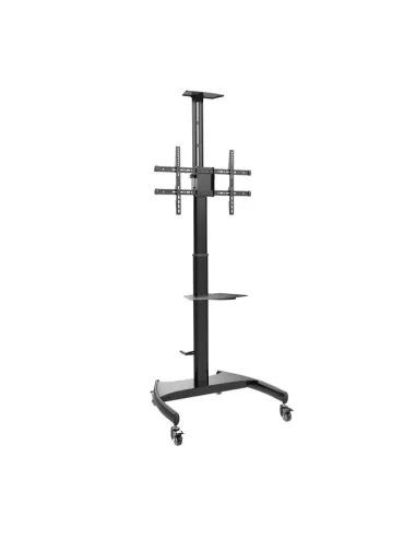 AISENS Soporte de Suelo ECO con Ruedas y Manivela, Bandeja para DVD y Soporte de Cámara para Monitor/TV 50Kg de 37-70, Negro