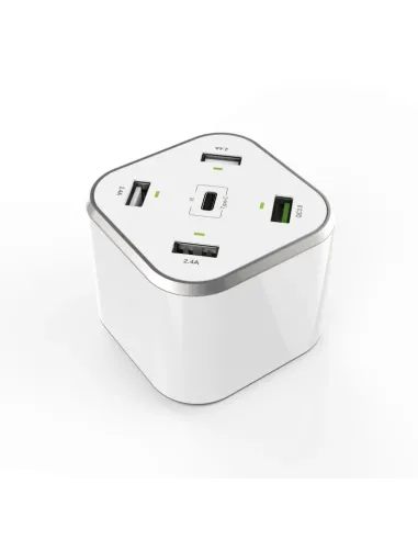 AISENS Cargador 48W 5 Puertos 3x USB-A 1x USB-C 1x USB QC3.0, Blanco