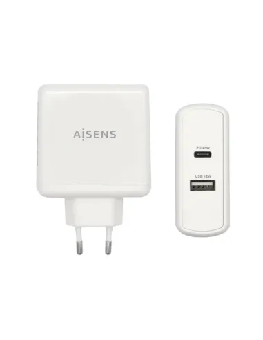 AISENS Cargador 57 W, 1x USB-C PD3.0 45 W, 1x USB-A 5 V / 2.4 A 12 W, Blanco