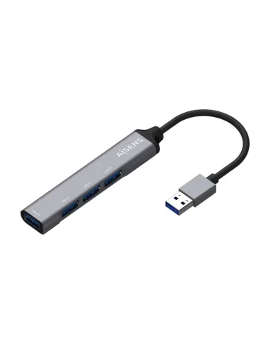 AISENS Hub USB 3.0 Aluminio, Tipo A/M - 4x Tipo A/H, Gris, 10cm