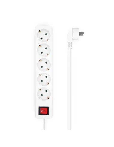 AISENS Base Multiple 5 Tomas con Interruptor con Cable 3×1.5mm2, Blanco, 1.4 m