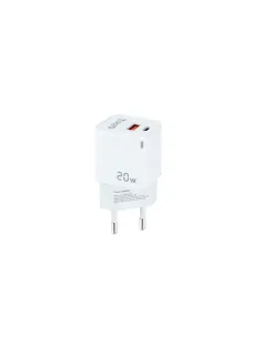 TooQ Cargador de Pared USB-C/PD + USB-A/QC 20W, Blanco