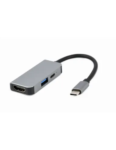 ADAPTADOR MULTIPUERTO USB TIPO C 3 EN 1 PUERTO USB HDMI PD PLATA