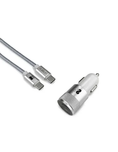 SUBBLIM Cargador Ultra Rapido Coche 2xUSB PD18W+QC3.0 + Cable C to C Silver