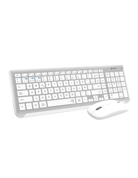 SUBBLIM Teclado con Ratón Bluetooth + 2.4G Combo Dual Prestige Extendido Plata/Blanco