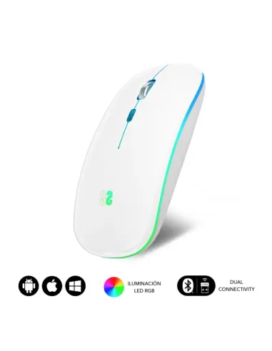 RATÓN ÓPTICO INALÁMBRICO 2.4G Y BT RGB LED DUAL FLAT MOUSE WHITE