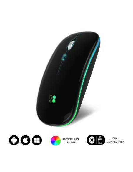 RATÓN ÓPTICO INALÁMBRICO 2.4G Y BT RGB LED DUAL FLAT MOUSE BLACK