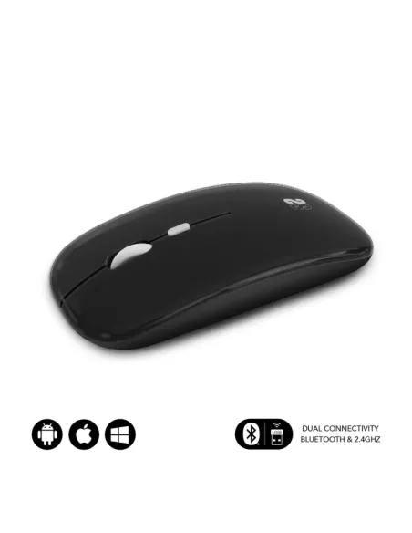 SUBBLIM Ratón Óptico Inalámbrico 2.4G y Bluetooth Dual Flat Mouse Recargable Negro