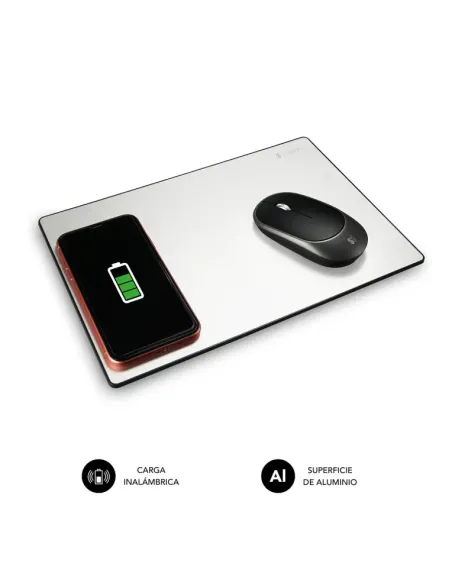 CARGADOR SUBBLIM MOUSEPAD WIRELESS CHARGER ALUMINUM SILVER 10W