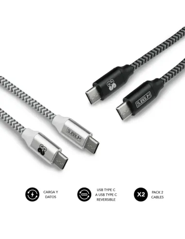 SUBBLIM PACK 2 CABLES USB TIPO USB-C A USB-C 1 M BLACK/SILVER