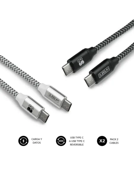 SUBBLIM PACK 2 CABLES USB TIPO USB-C A USB-C 1 M BLACK/SILVER SUBBLIM PACK 2 CABLES USB TIPO USB-C A USB-C 1 M BLACK/SILVER