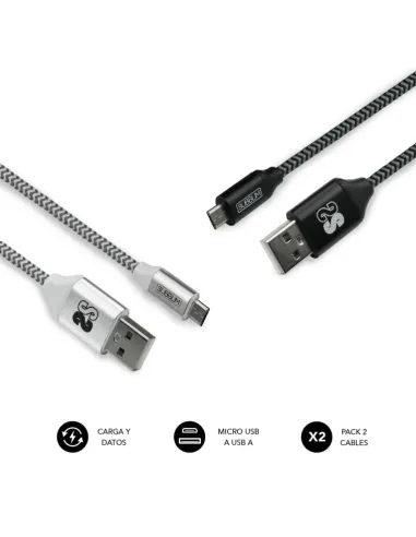 SUBBLIM PACK 2 CABLES USB A MICRO USB (2.4A) 1M BLACK/SILVER