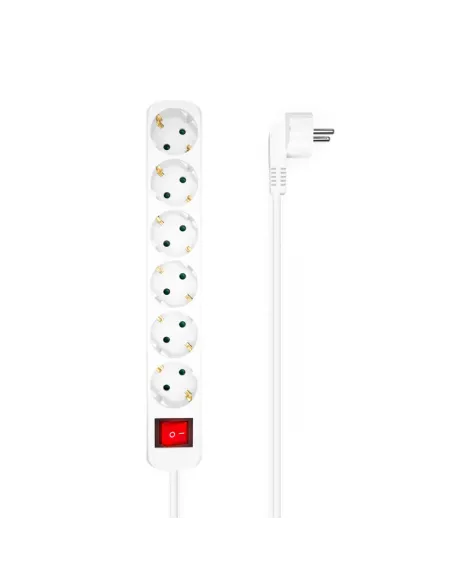 AISENS Base Multiple 6 Tomas Con Interruptor Con Cable 3x1.5mm2, Blanco, 1.4m