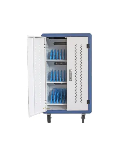 Armario rack de seguridad phask montado con ruedas goma - 30 compart. para portatil - tablet y smartphone branco - azul