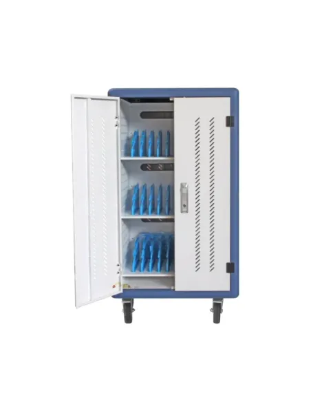Armario rack de seguridad phask montado con ruedas goma - 30 compart. para portatil - tablet y smartphone branco - azul Armario rack de seguridad phask montado con ruedas goma - 30 compart. para portatil - tablet y smartphone branco - azul