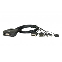 ATEN Switch KVM formato cable DVI USB de 2 puertos con selector remoto de puerto